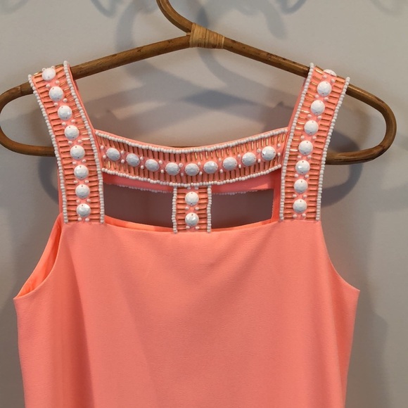 Lilly Pulitzer Mason Beaded Coral Preppy Shift Dress Size 4 - Picture 7 of 10